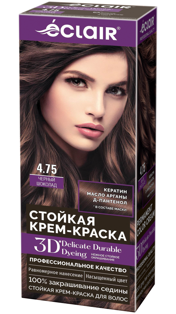 Крем-краска ECLAIR 4.75 3D "Черный шоколад ", с пантенолом, 100 мл