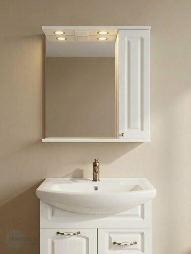 Изображение товара Зеркало в ванную Francesca Avanti Империя 65 со шкафчиком, белый, правый