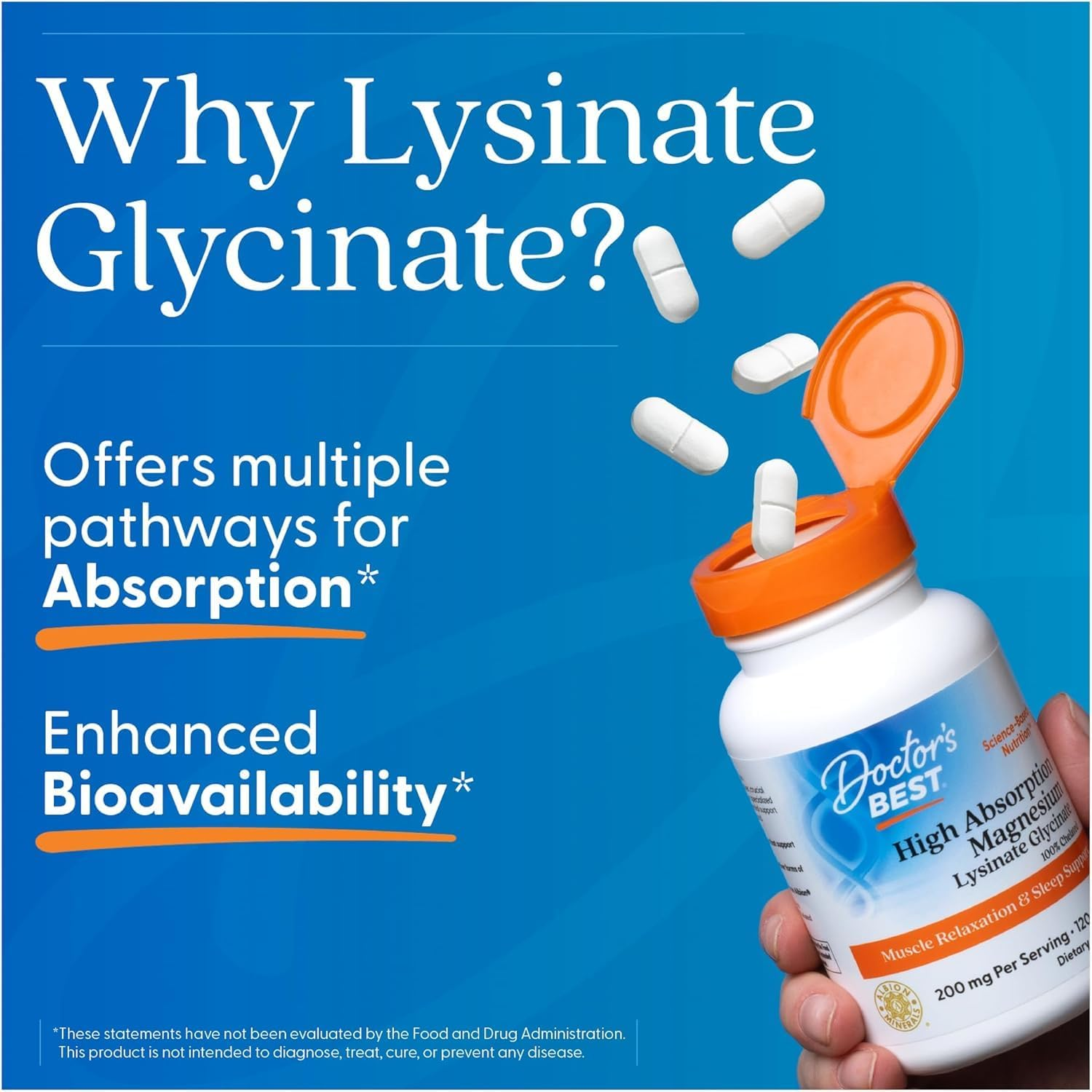 Doctor's Best Магний лизинат/глицинат 100 мг, 120 таб, хелат Albion