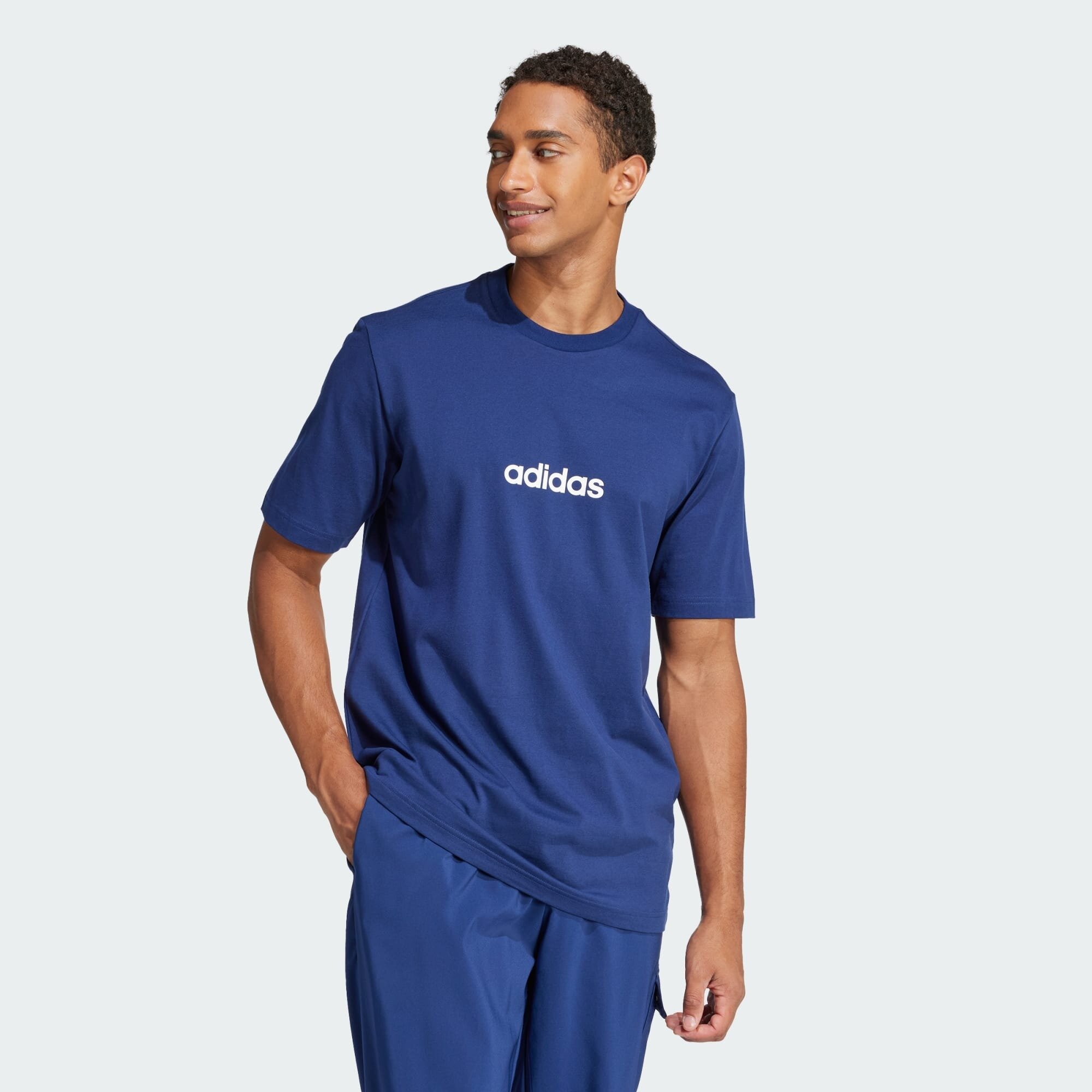 Футболка adidas Essentials Linear Single Jersey, размер L INT, темно-синий/белый