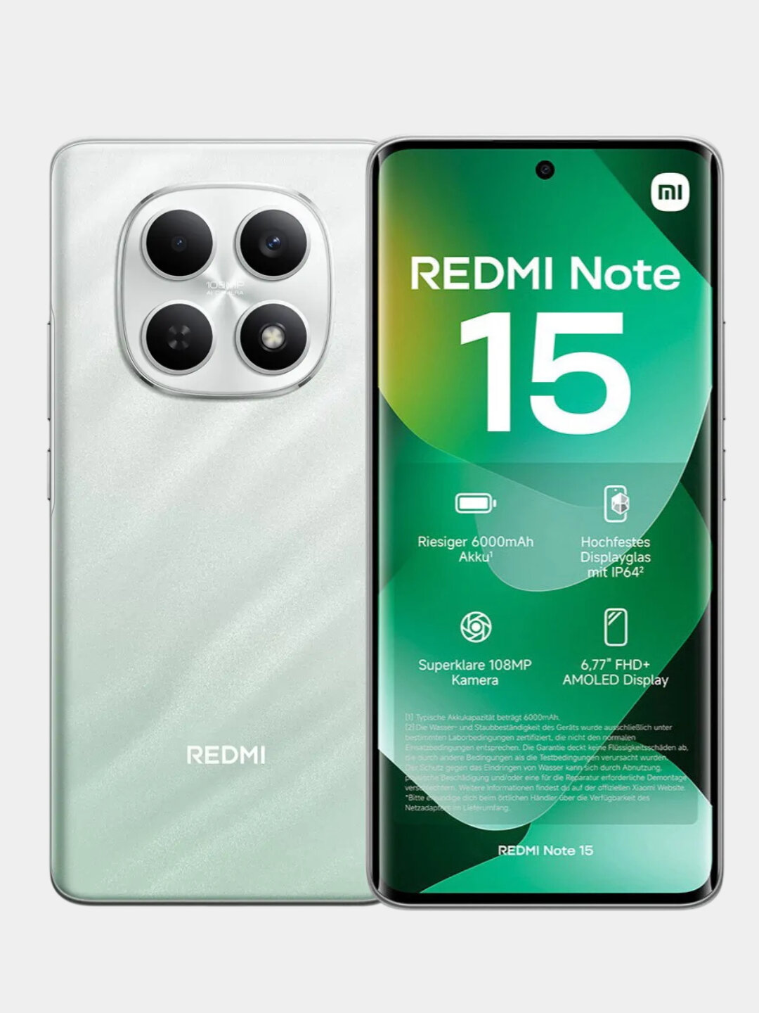 Смартфон Xiaomi Redmi Note 15,6000мАч, камера 108Мп, AMOLED-экран, NFC,2 СИМ-карт - Мятный, 8/256 ГБ