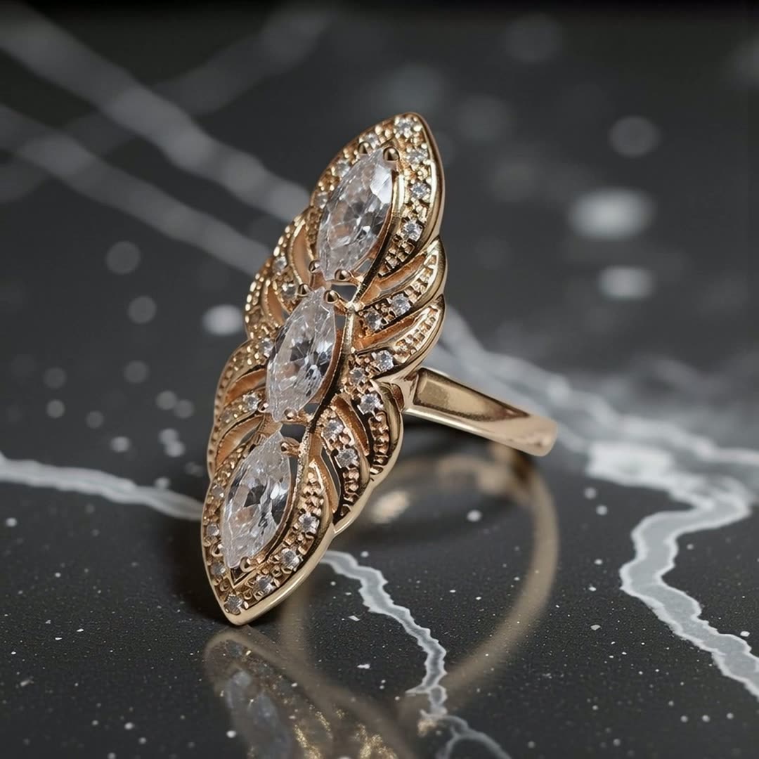 Кольцо, финифть, размер 18, золотистый — фото 1