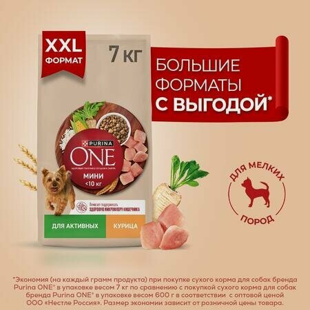 Изображение товара Purina ONE мини 7 кг сухой корм для собак мелких пород с активным образом жизни, с высоким содержанием курицы и с рисом