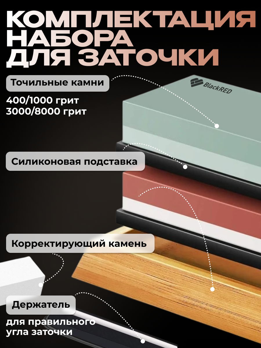 Точильный камень набор BlackRED "7 в 1", для ножей, 4 уровня заточки, кремовый — фото 1