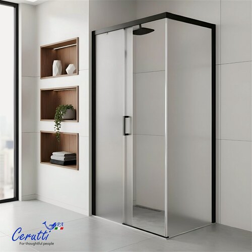 Изображение товара Душевой уголок Ceruttispa Вито Vito 110BF L (80x110x195), без поддона, профиль черный, стекло матовое