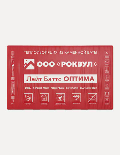 Изображение товара Утеплитель роквул лайт баттс оптима 1000x600x50мм (1 упак/ 10 листов/ 6м2)