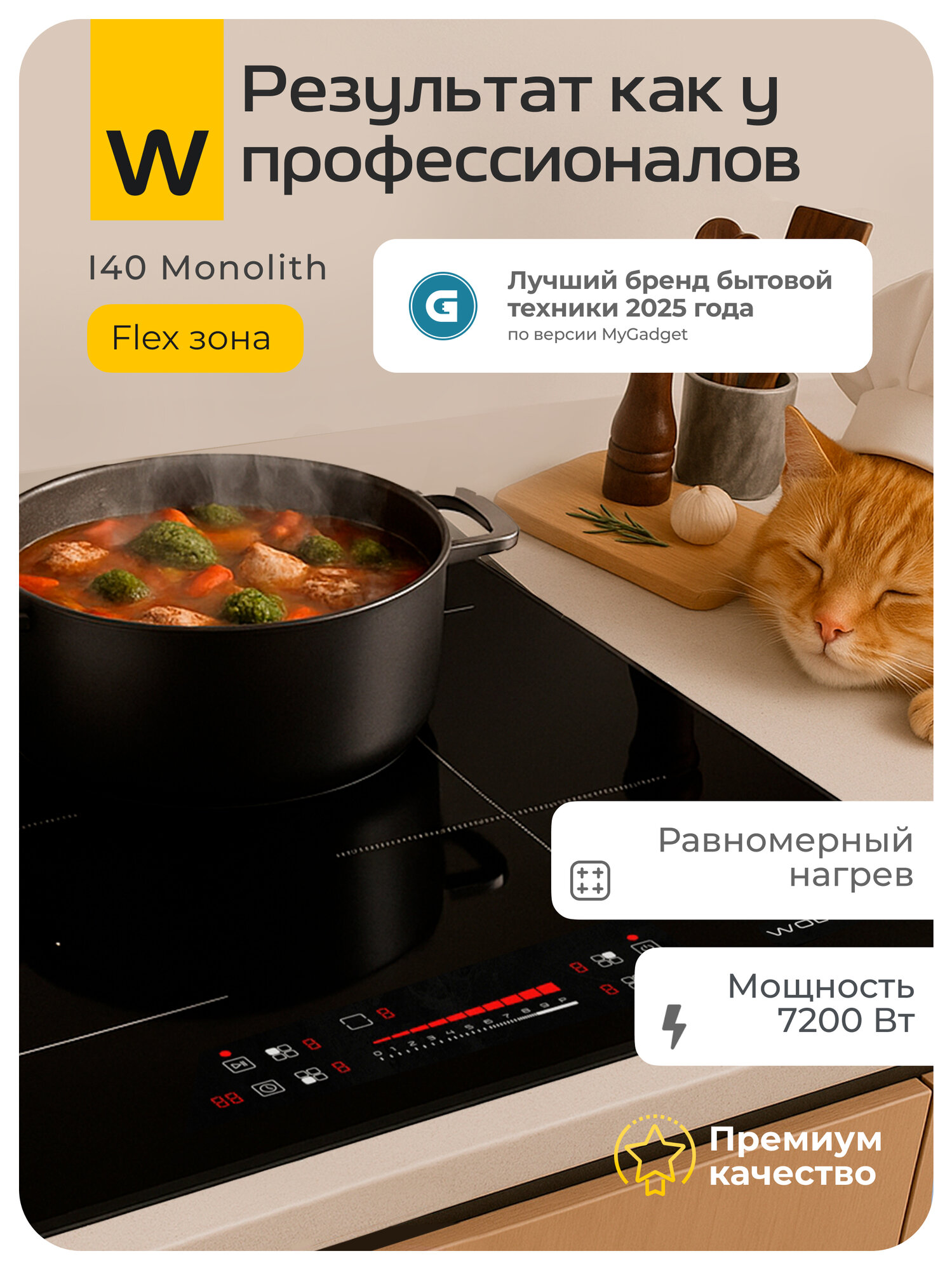 Индукционная варочная панель 4 конфорки Wollmer I40 Monolith