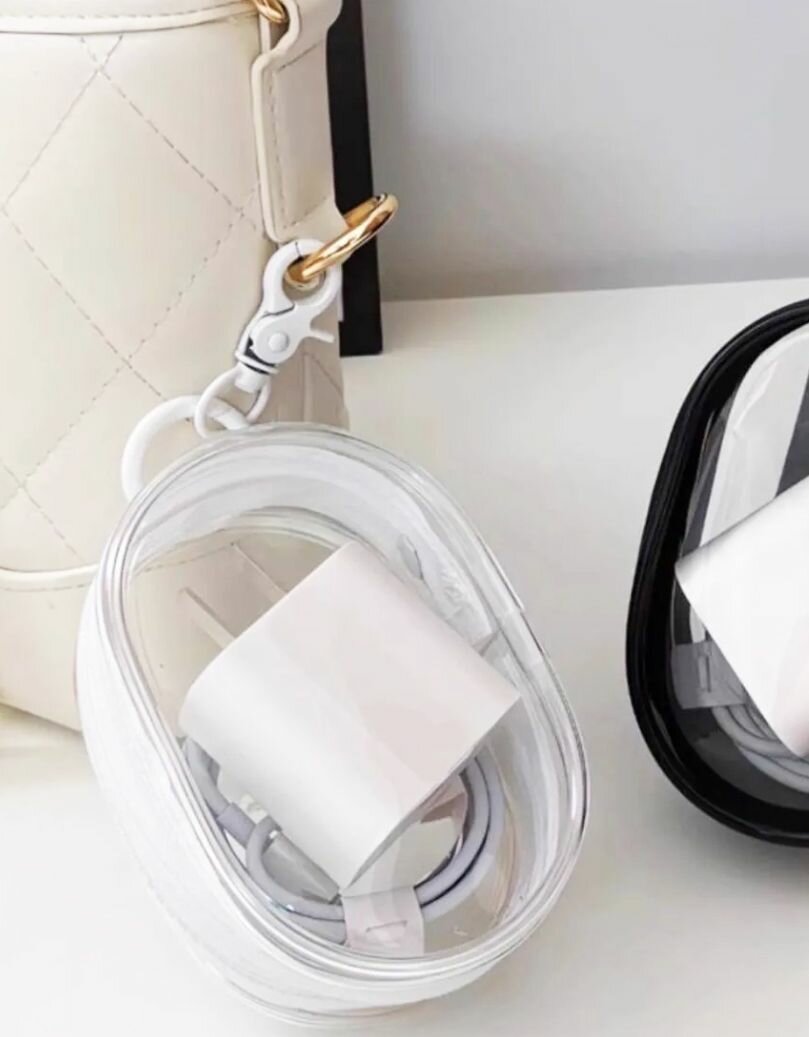 Мини-органайзер для Зарядки или наушников с карабином, прозрачный с белым контуром, 2 шт.