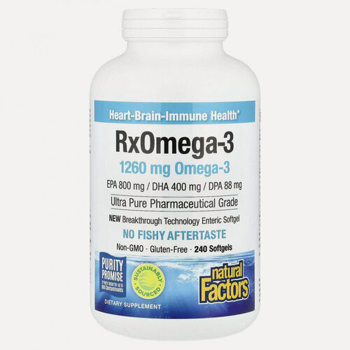 Изображение товара Natural Factors, Rx Omega-3, омега-3, 240 капсул (630 мг в 1 капсуле)