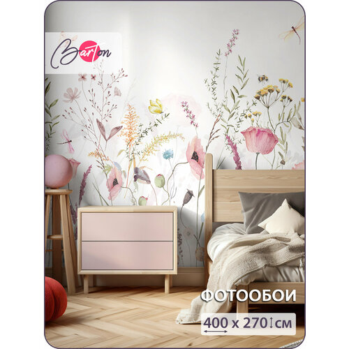 фото Фотообои на стену флизелиновые 3d полевые цветы бабочки 400х270 см bartonwall k285_w barton wallpapers
