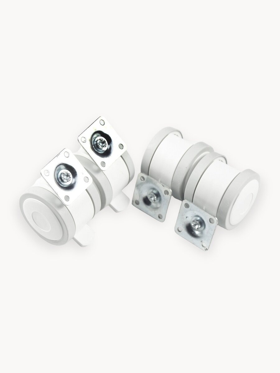 Колесо с площадкой обрезиненное для детской кроватки, комода белое комплект 4 штуки