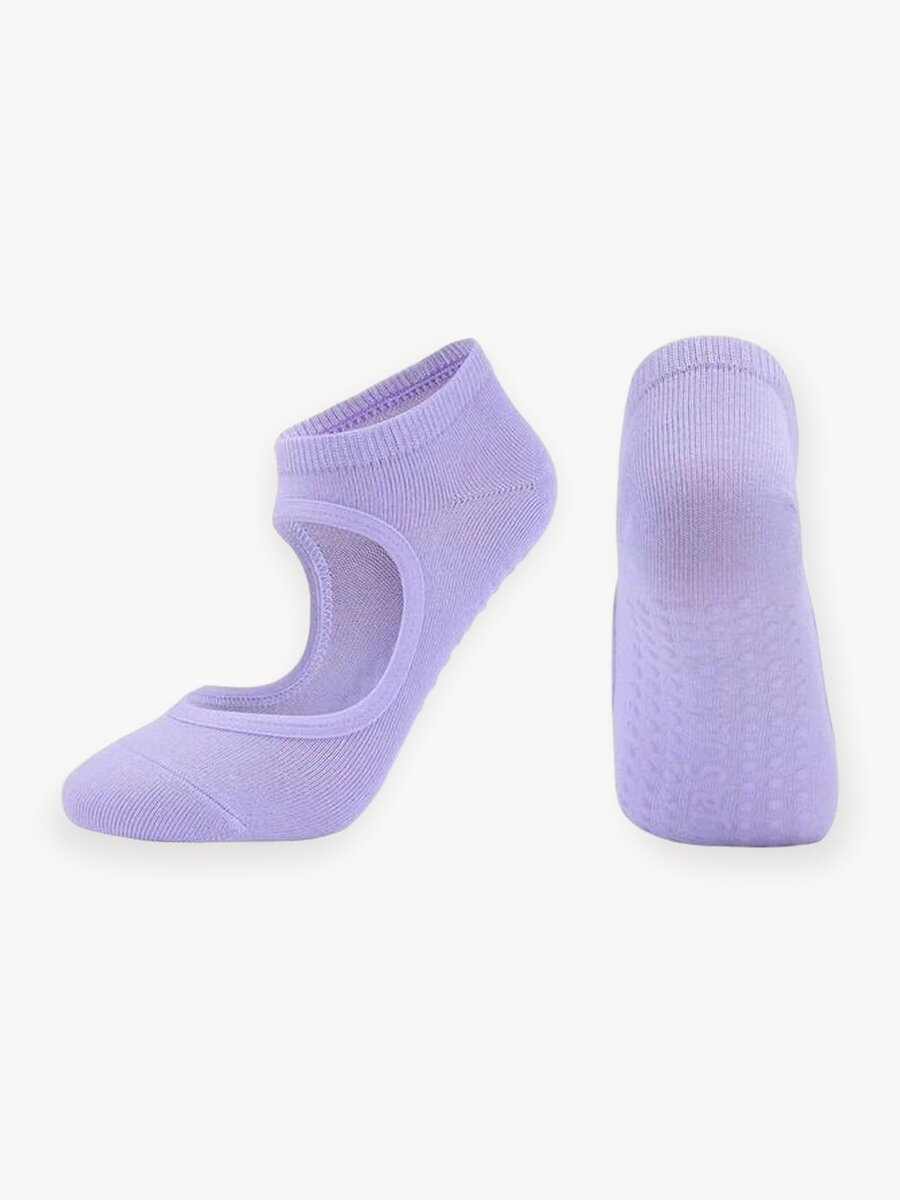 Носки противоскользящие для йоги фитнеса и пилатеса. Сиреневые
