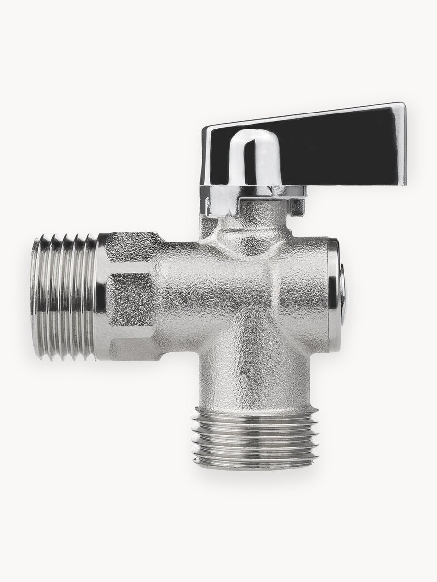 Кран шаровой угловой для бытовой техники 1/2"н/н (флажок сверху) никелированная латунь, COMPACT, ГОСТ, MASTERPROF