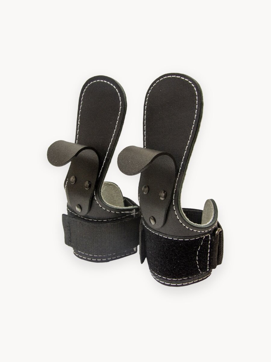 Крюки для перекладины и тяги ReKoy FG006 кожаные черные, 2 шт.