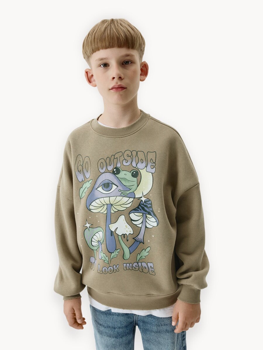 Свитшот Sela, размер 164, хаки/оливковый