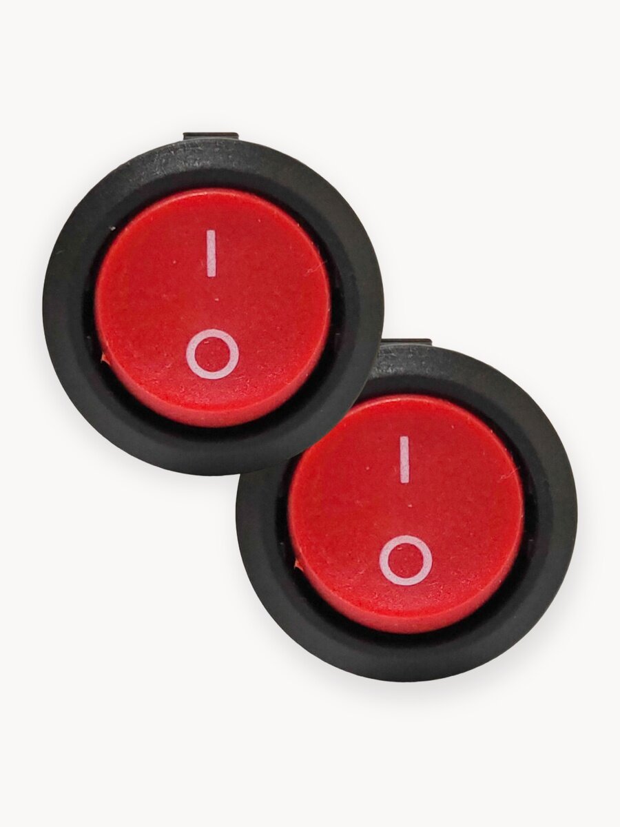 Выключатель клавишный круглый 250V 6А (2с) ON-OFF комплект 2 шт, красный (+ клеммы и термоусадка)