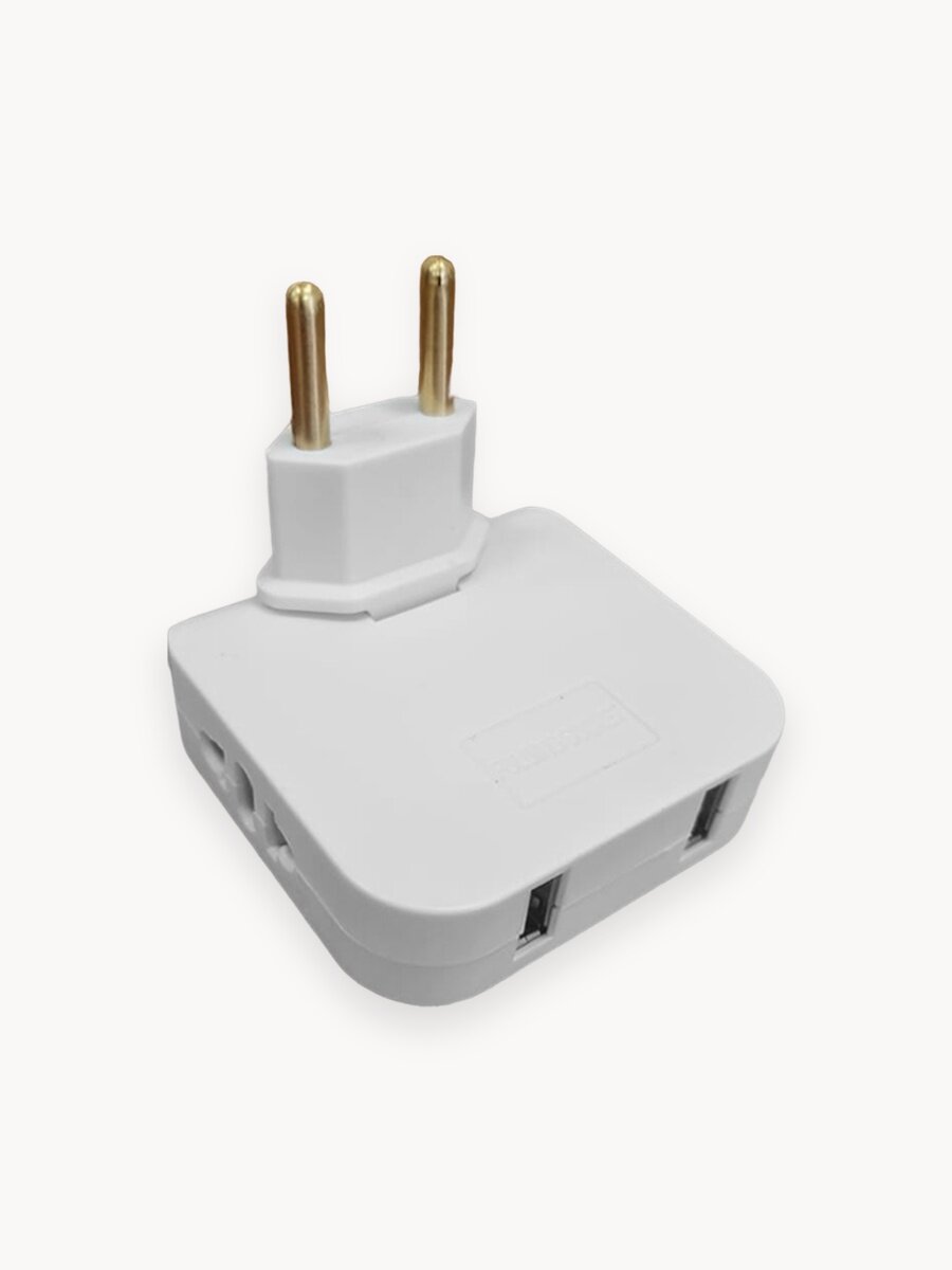 Поворотный тройник для розетки с USB, WALКЕR, WH-04, 1 шт, 2500 Вт, 2 USB, переходник с китайской вилки, переходник для розетки, тройник с usb, белый