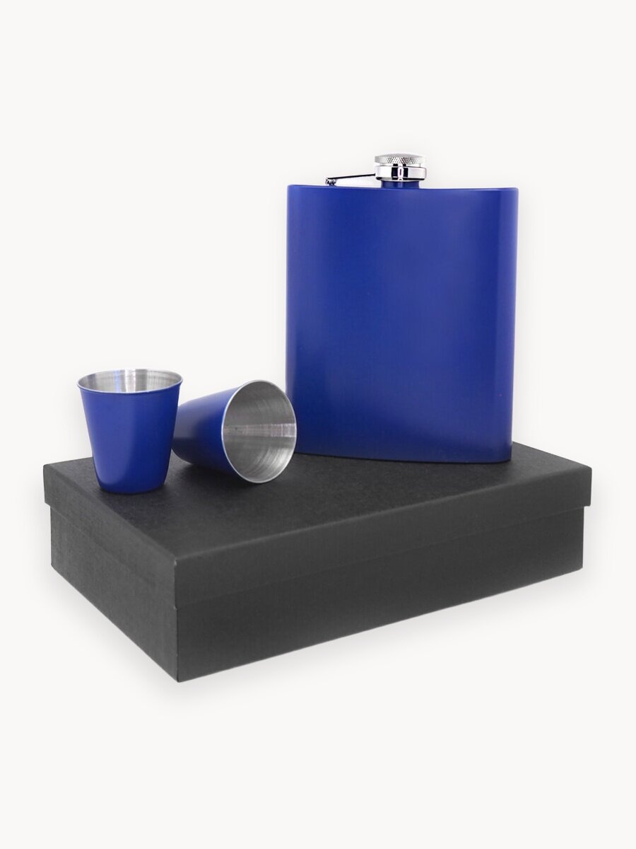 Подарочный набор для спиртных напитков и воды Guo Tai Factory, синяя фляга 480мл и 2 стаканчика