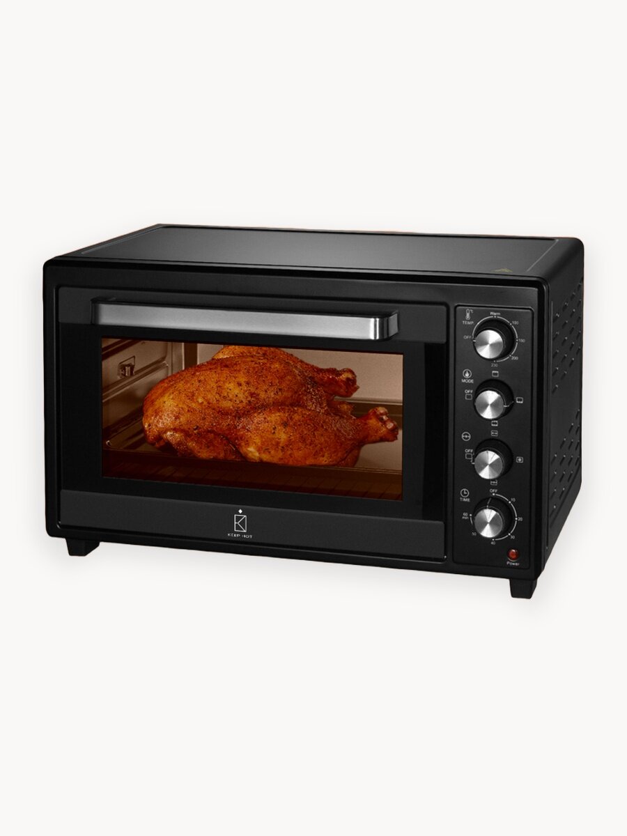 Духовой шкаф электрический 48 л, черный, с конвекцией и грилем, 2000Вт, Keep Hot, мини-печь электрическая