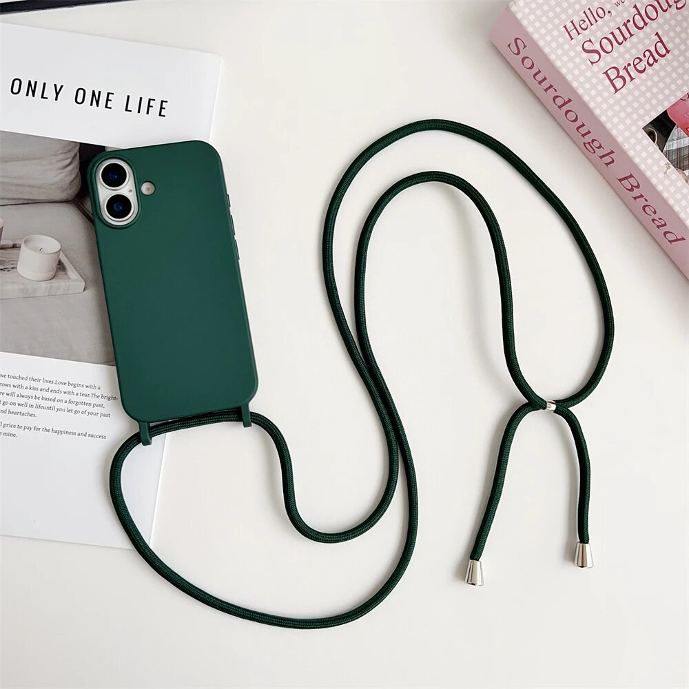 Жидкий Силиконовый Чехол Для iPhone С Ремешком На Плечо, iPhone17 Pro Max, Зеленый, Dark Green