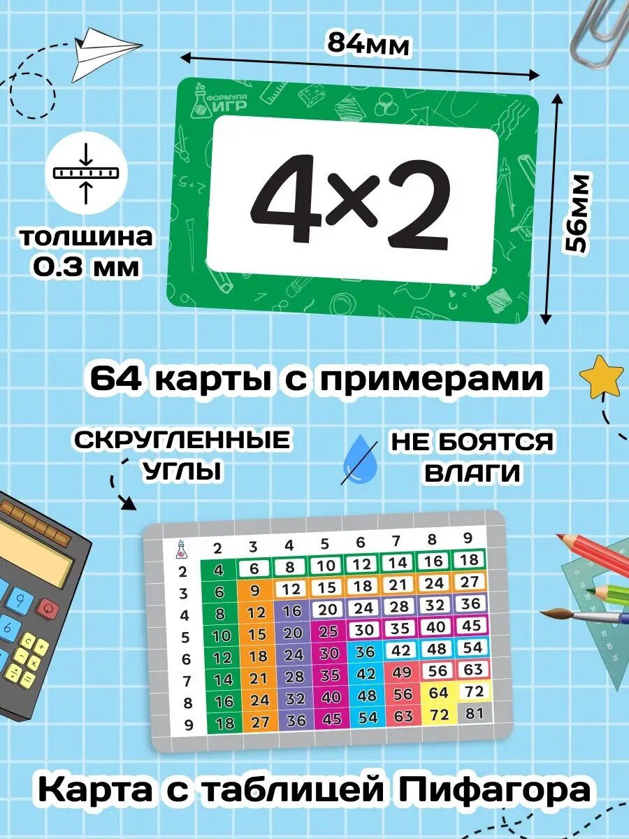 Набор для заучивания таблицы умножения формула ИГР, развитие логики и внимания, 64 шт — фото 3
