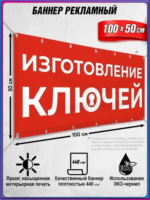 Баннер, рекламная вывеска "Изготовление ключей" / 1x0.5 м.