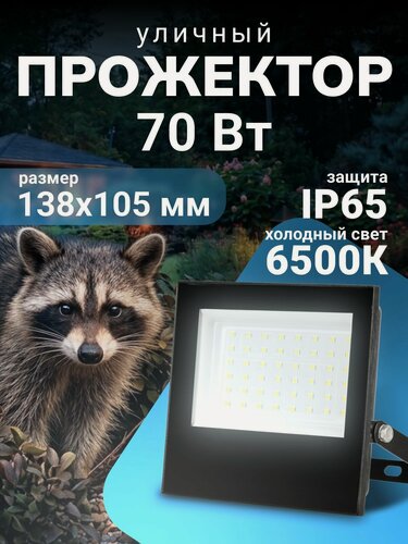 Изображение товара Прожектор светодиодный уличный 70 Вт влагозащита IP65 6500К