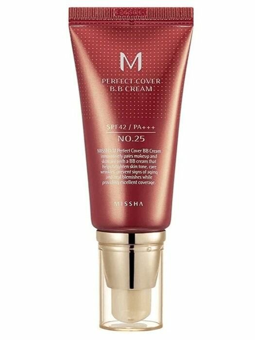 BB крем Missha M Perfect Cover 50 мл, тон 25 Тёплый бежевый SPF42, корейский BB крем, плотное покрытие