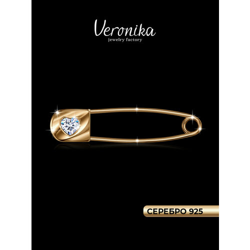 фото Брошь veronika, серебро, 925 проба, золочение, фианит, , прозрачный