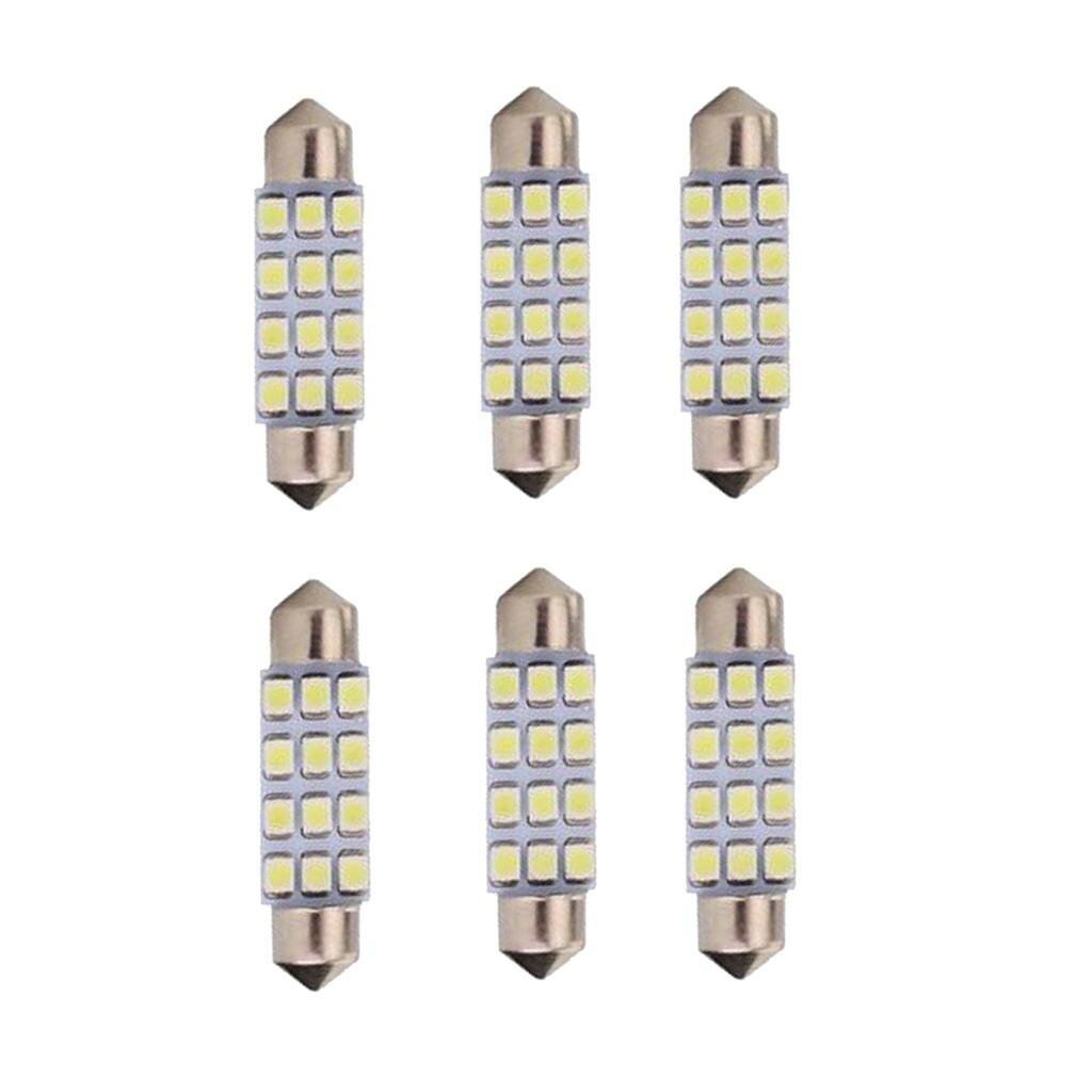 6 штук белых светодиодных ламп Festoon 6000K, 42 мм, 12SMD 3528, для салона автомобиля.