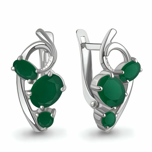 фото Серьги яхонт, серебро, 925 проба, агат, , зелeный