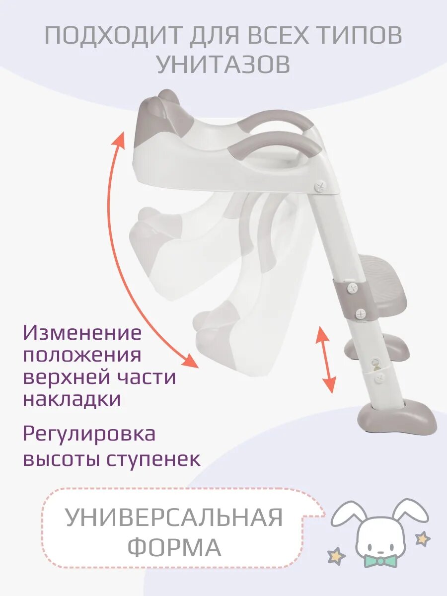Накладка на унитаз детская со ступенькой KidWick Panda, бело-серая — фото 1