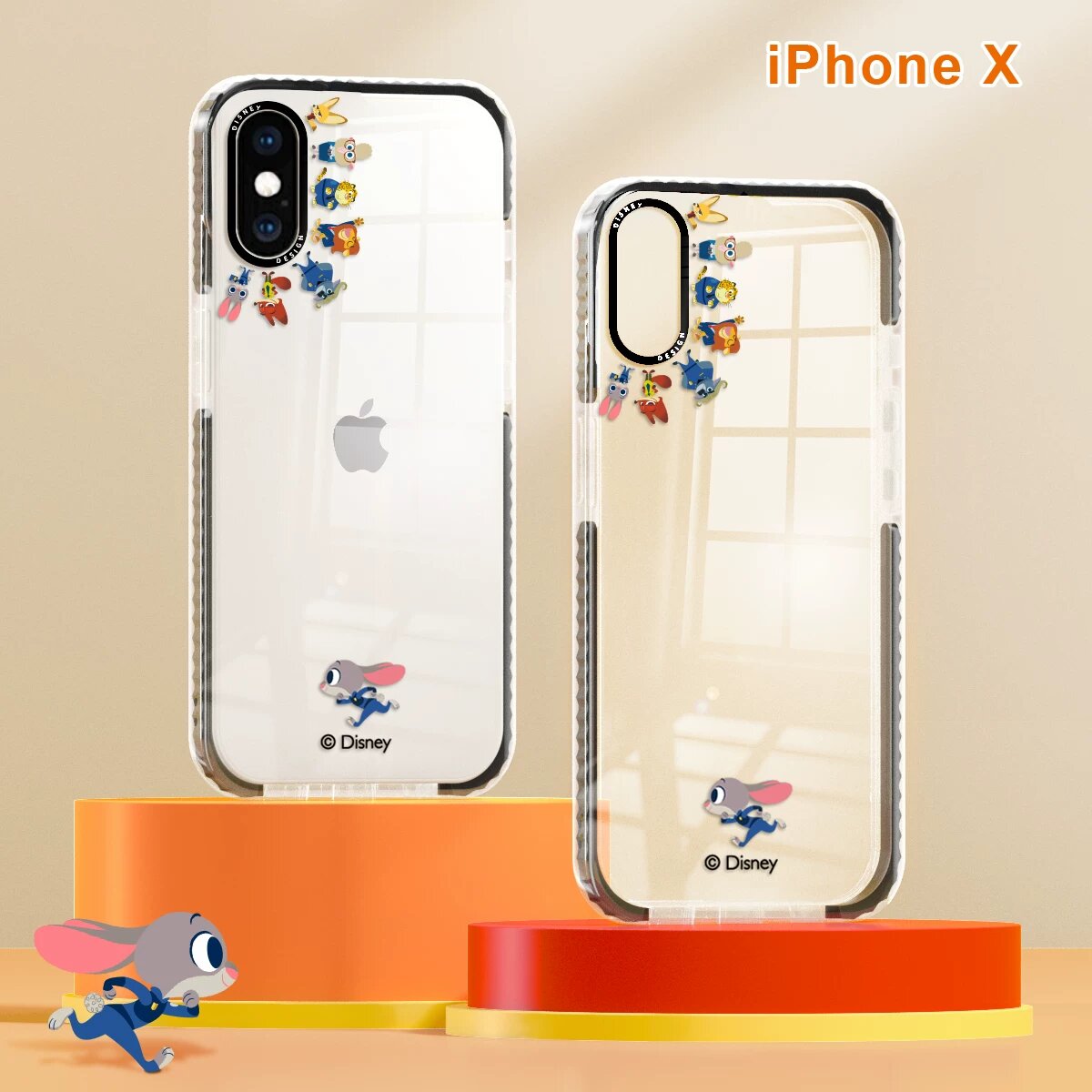 Ультратонкий прозрачный силиконовый чехол для iPhone XR с черным ободком и дизайном Зверополис