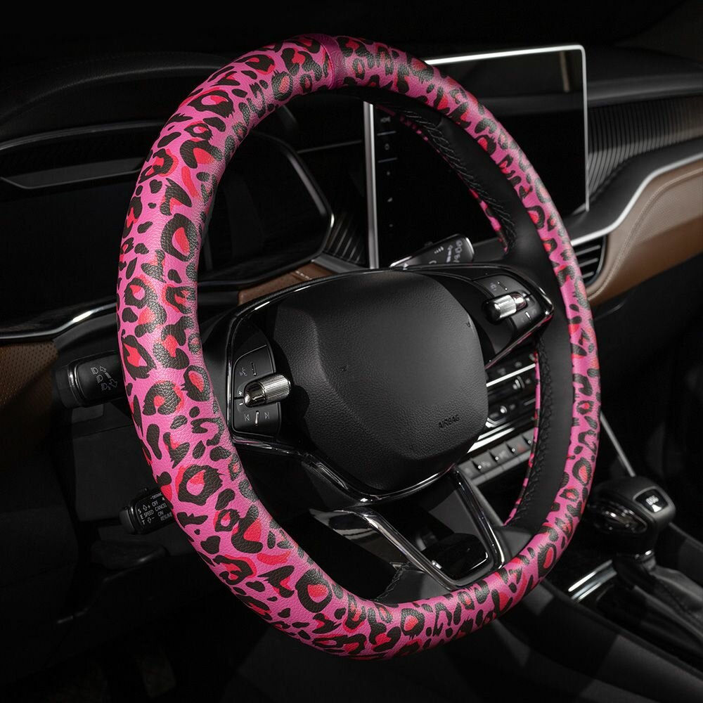 Оплетка на руль каркасная Кожа полиуретан Lord Autofashion (8682 Леопард розовый М)