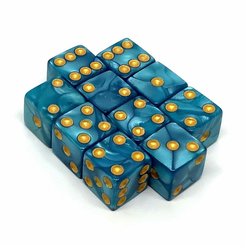 Игральные кубики D6 мраморные Бирюзовая даль 16мм с ровными углами (10 шт.)