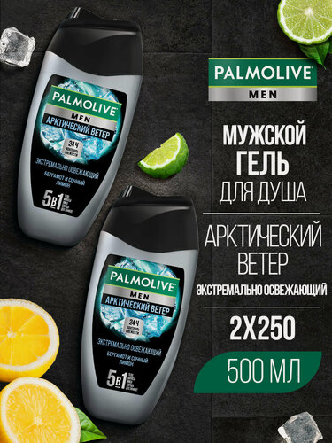 Изображение товара Гель для душа мужской Palmolive Арктический ветер 5в1 для тела, волос и лица 250 мл (2 шт)
