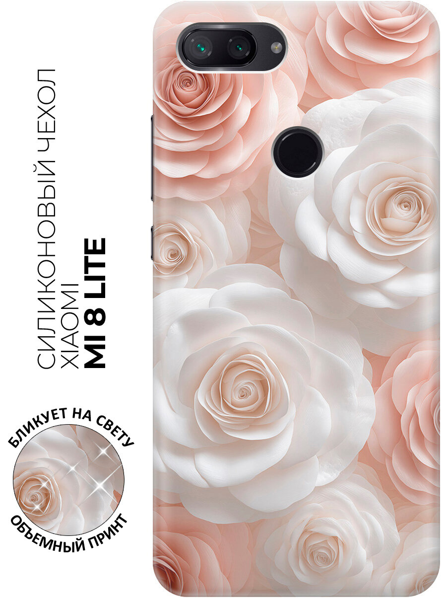 Силиконовый чехол на Xiaomi Mi 8 Lite с принтом "Шепот роз"