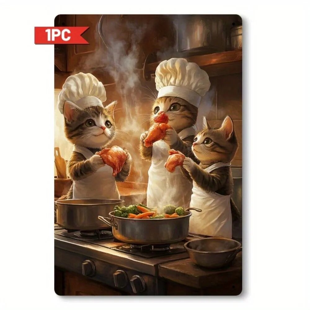 Металлический постер "Котята-повара" Уютный декор для кухни