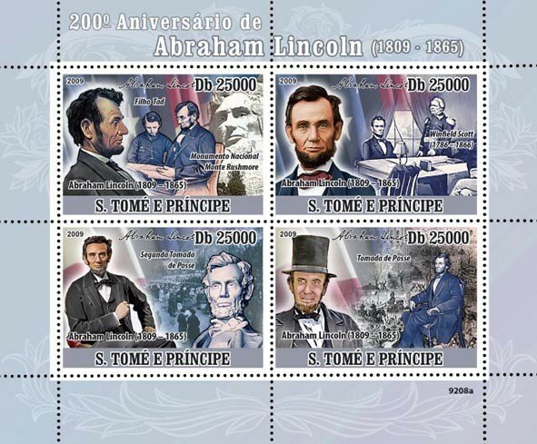 Почтовые марки Сан-Томе и Принсипи 2009г. "200-летие Авраама Линкольна, 1809-1865" Президенты, Политики MNH