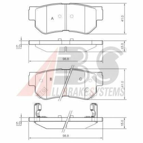 Комплект тормозных колодок Abs 37247 для Hyundai Elantra (2005-н. в.), Hyundai Getz (2002-2010), Hyundai Grandeur (2003-н. в.)