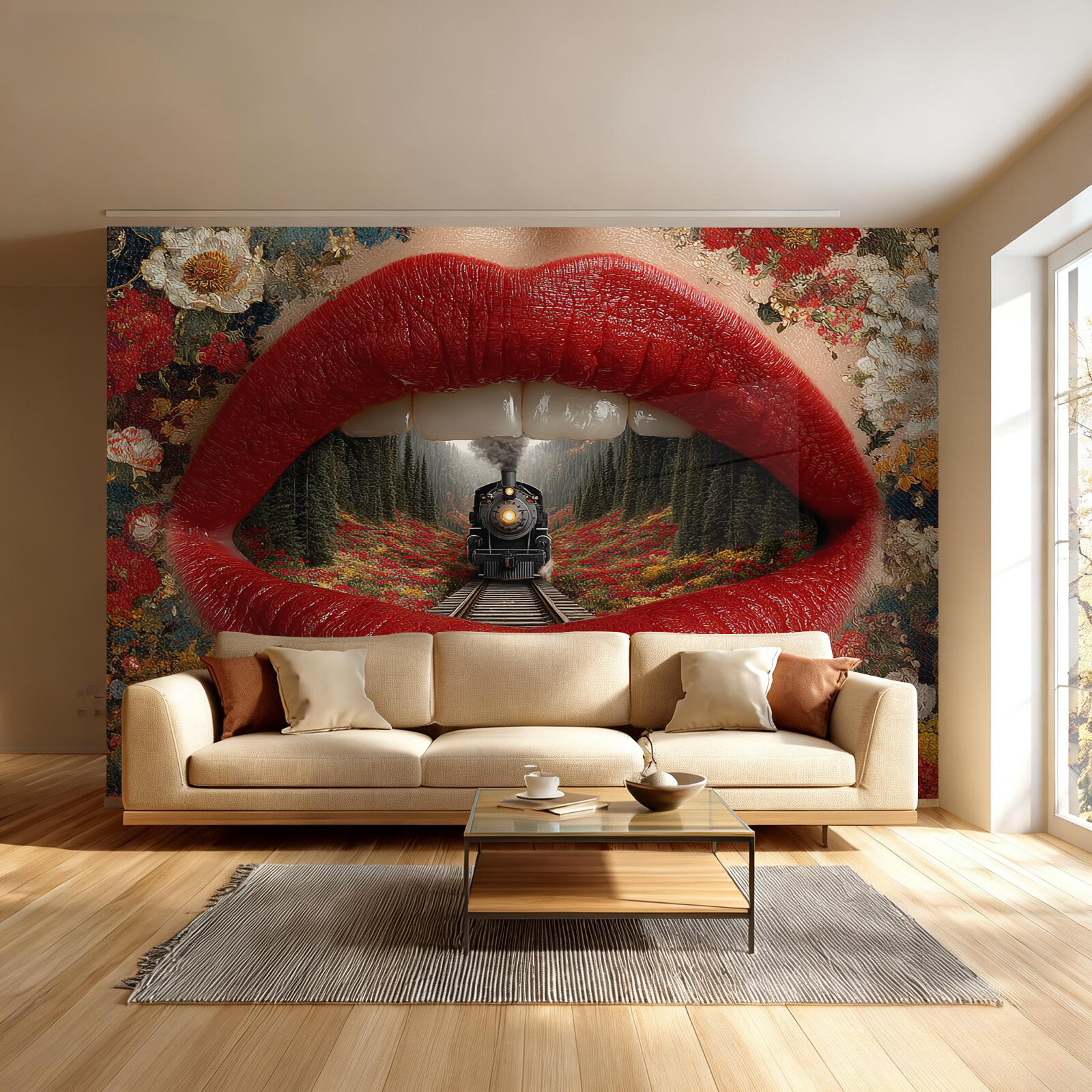 Фотообои 3D Узор Из Красных Губ флизелиновые, Утолщенный матовый 194х136CM