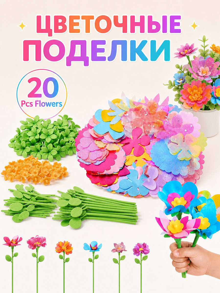 Подарочный набор для творчества. Комплект для изготовления букета цветов своими руками. Конструктор для девочек и мальчиков. Детская развивающая творческая игрушка. Подарок ребёнку.