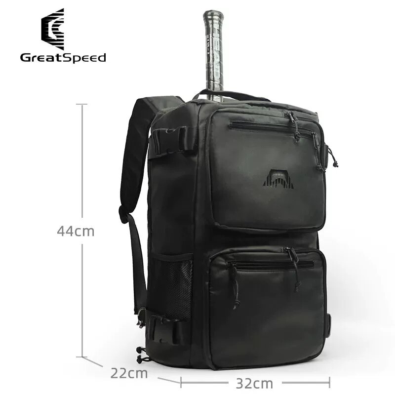 GreatSpeed Улучшенный 3-в-1 Водонепроницаемый Теннисный Бадминтон Мешок, Цвет: Черный, с Карманом для Бутылки,