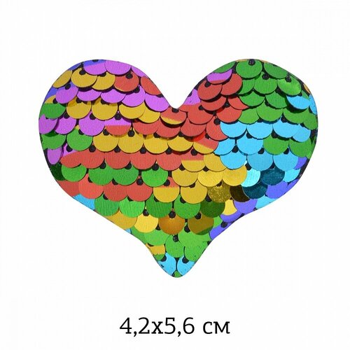 фото Аппликация пришивная tby с пайетками, сердце мульти, 4,2х5,6 см, 10 шт (tby.2162)