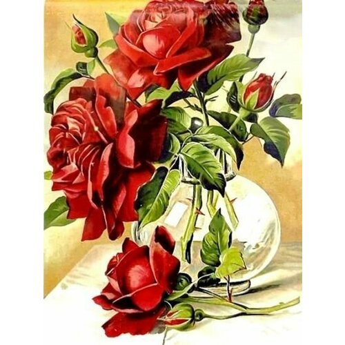 Алмазная мозаика на подрамнике Вышивка Живопись Картина стразами Красные розы 40х50 см