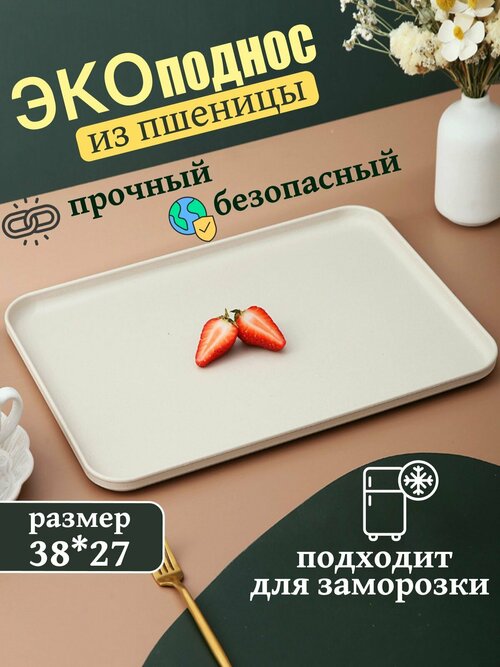 Поднос многоразовый пластиковый из пшеничной соломы 38*27 см.