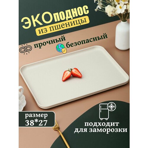 Поднос многоразовый пластиковый из пшеничной соломы 38*27 см.
