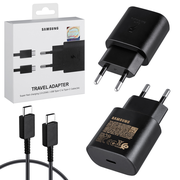 Адаптер для Samsung 25W USB-C + Кабель Type-C (3A), быстрая зарядка, черный