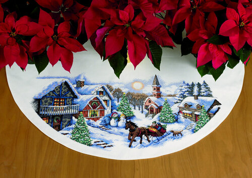 Изображение товара 70-08830 Набор для вышивания крестом DIMENSIONS Sleigh Ride Tree Skirt "Поездка на санях в сумерках. Скатерть-юбочка под елку"