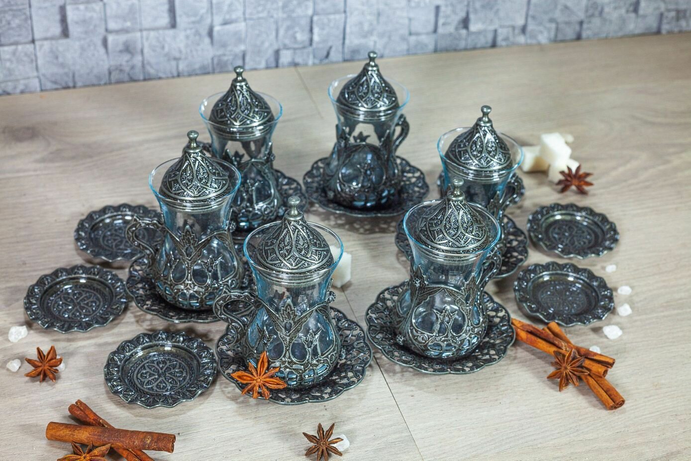 Набор турецких армуд на 6 персон античное серебро — фото 1